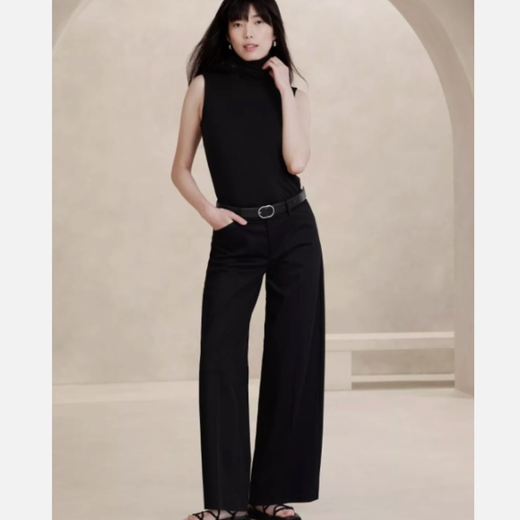 Banana Republic Stretch-Cotton Icon Trouser Wide Leg Black Pants Size 6P - Picture 11 of 11